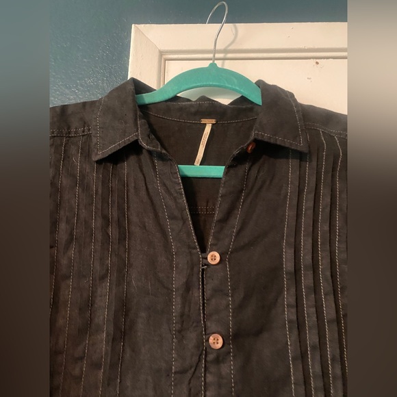 Free people black linen button down blouse - Picture 5 of 7